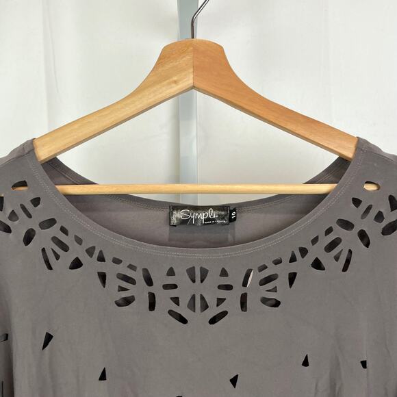 SYMPLI Canada Gray 10 Triangle Cutout Top Dolman 3/4 Sleeve Wide Neck Stretch - Picture 4 of 9